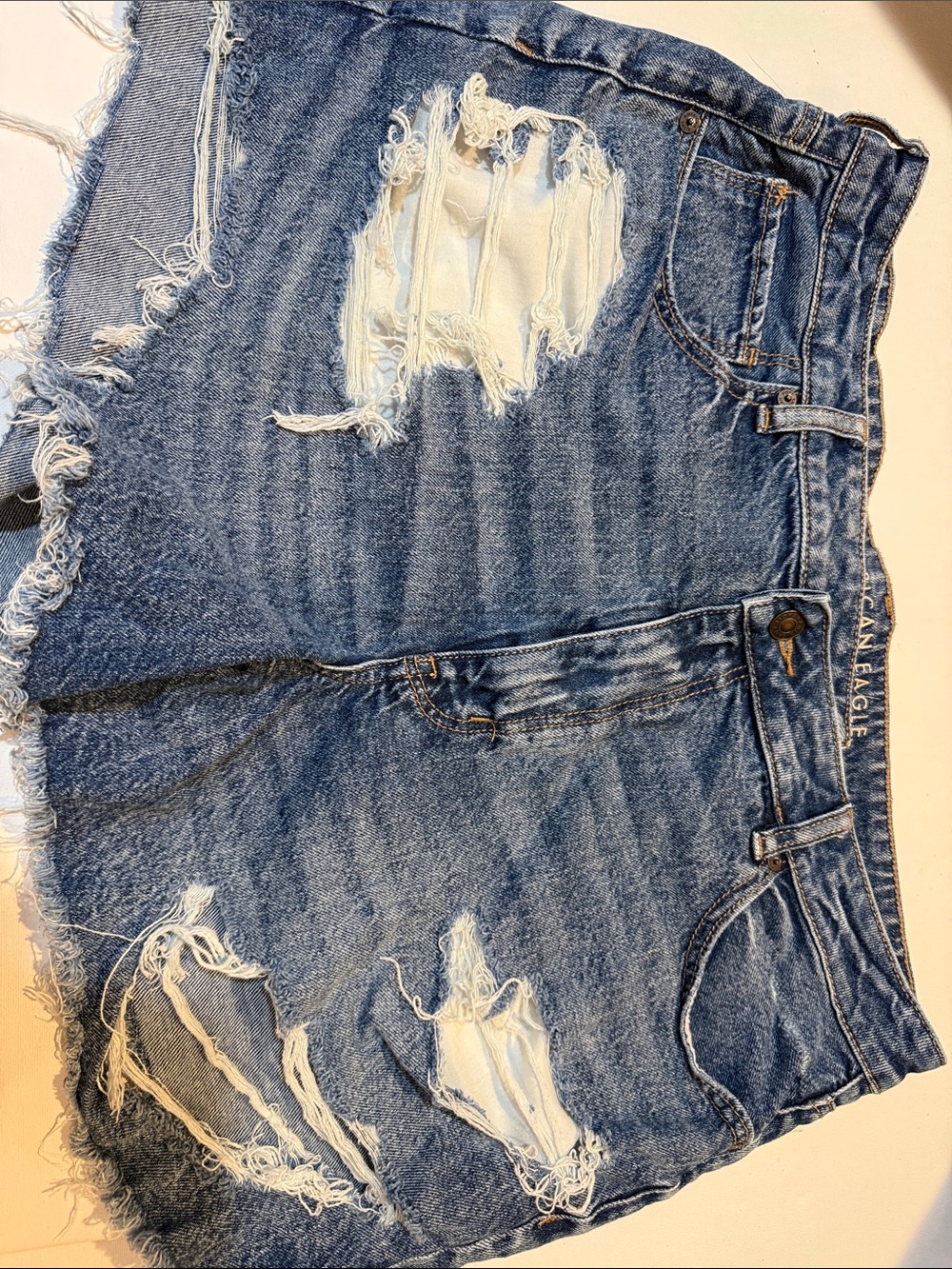 American Eagle Outfitters Blue Distressed High-Rise Denim Shorts